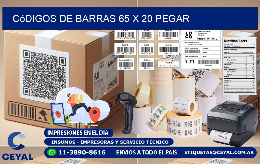 Códigos de Barras 65 x 20 pegar