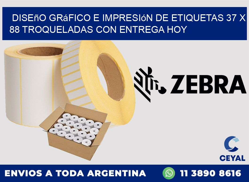 Diseño gráfico e impresión de etiquetas 37 x 88 troqueladas con entrega hoy