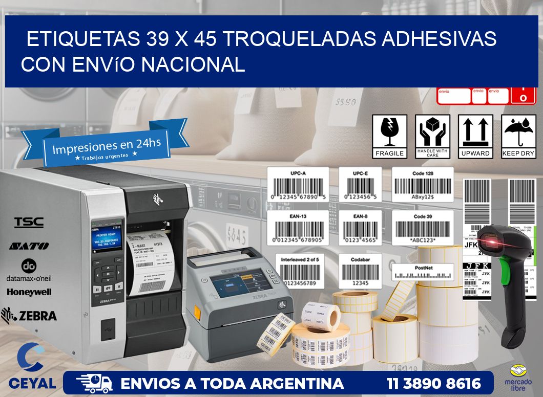 Etiquetas 39 x 45 troqueladas adhesivas con envío nacional