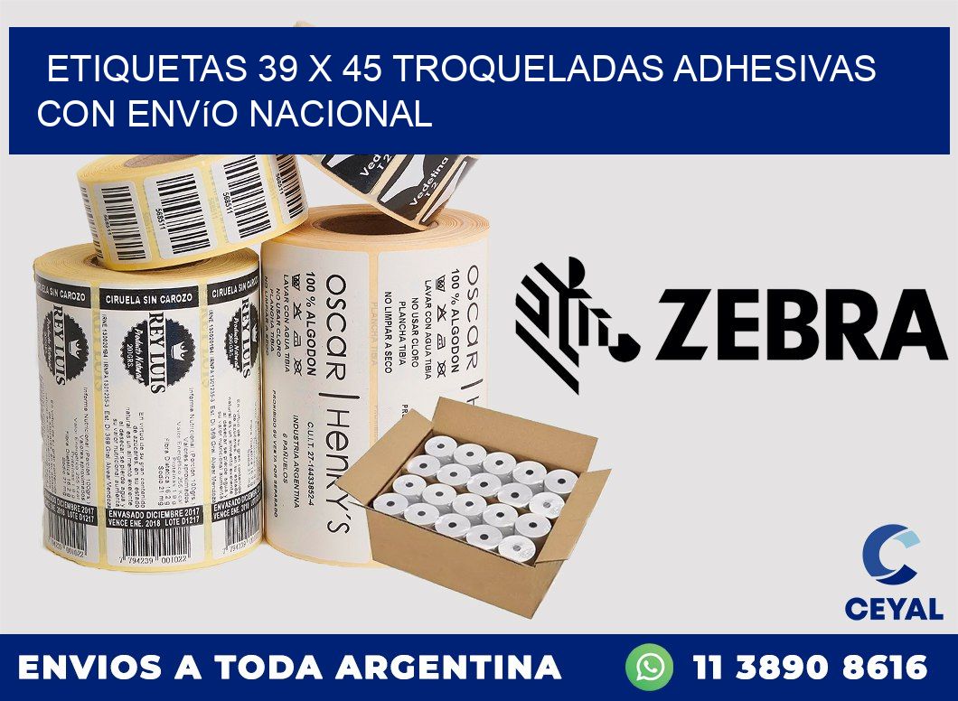 Etiquetas 39 x 45 troqueladas adhesivas con envío nacional