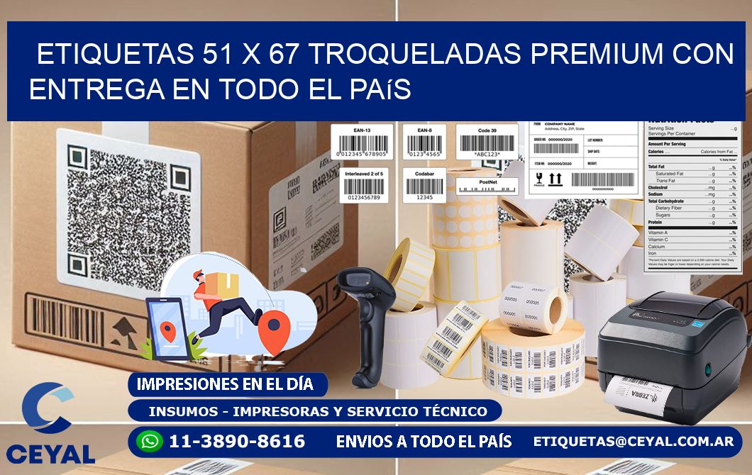Etiquetas 51 x 67 troqueladas premium con entrega en todo el país