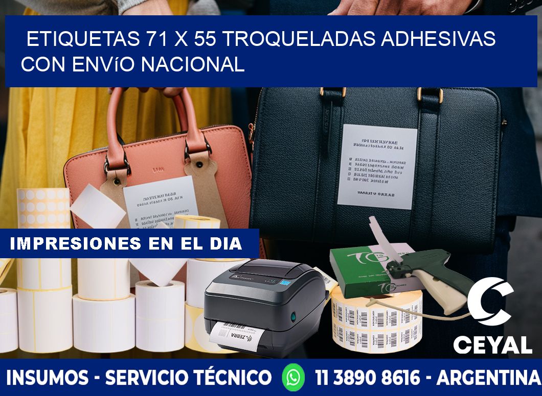 Etiquetas 71 x 55 troqueladas adhesivas con envío nacional
