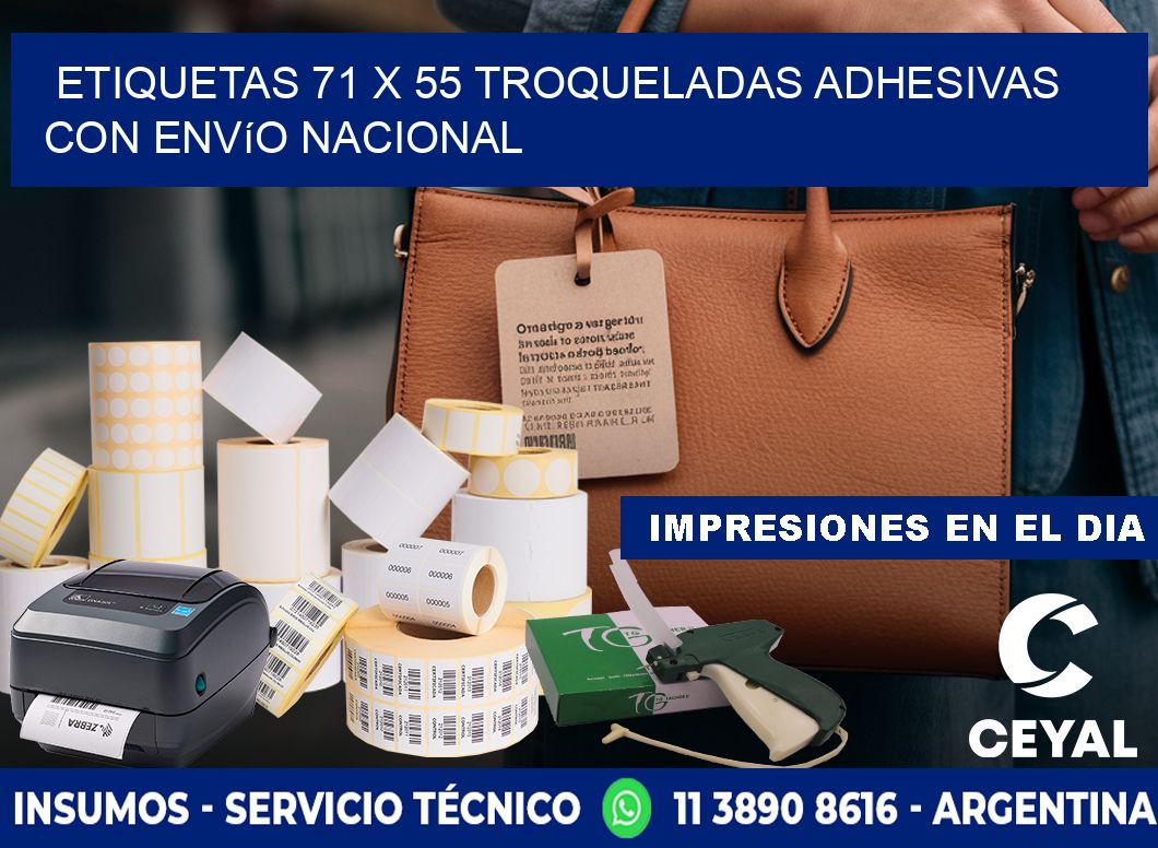 Etiquetas 71 x 55 troqueladas adhesivas con envío nacional