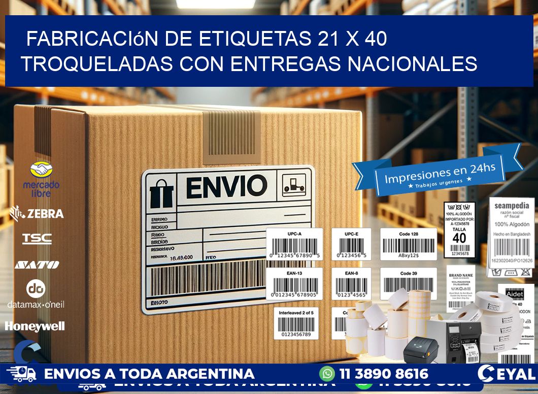 Fabricación de etiquetas 21 x 40 troqueladas con entregas nacionales