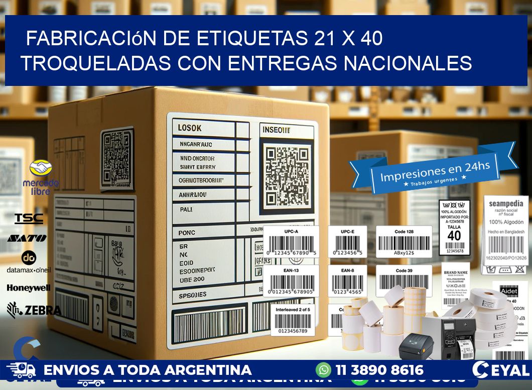 Fabricación de etiquetas 21 x 40 troqueladas con entregas nacionales