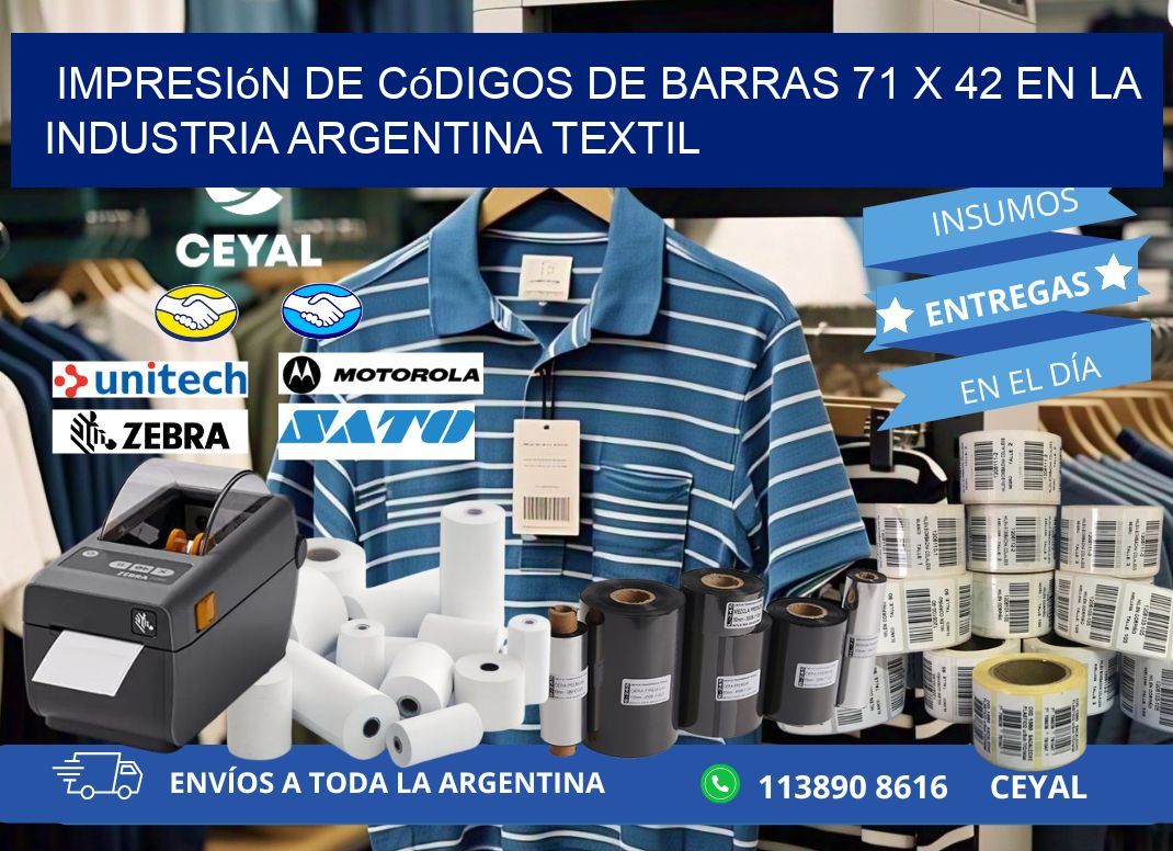 Impresión de Códigos de Barras 71 x 42 en la Industria argentina textil