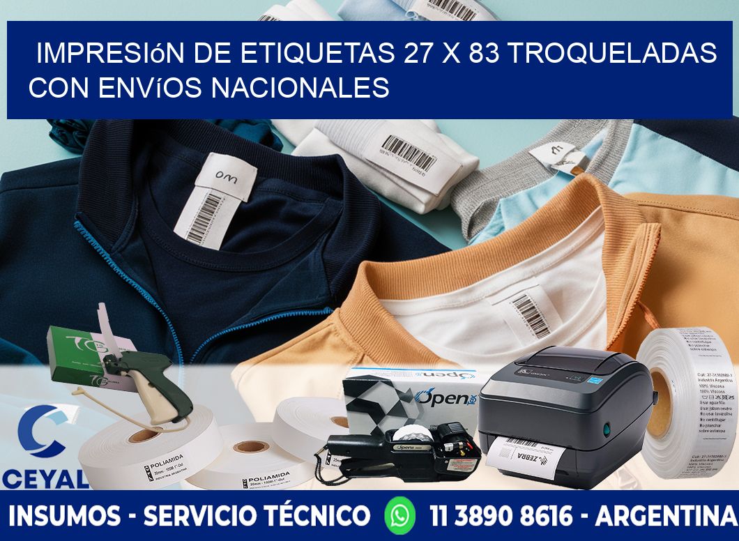 Impresión de etiquetas 27 x 83 troqueladas con envíos nacionales