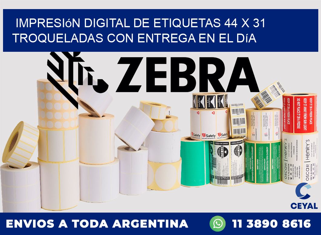 Impresión digital de etiquetas 44 x 31 troqueladas con entrega en el día