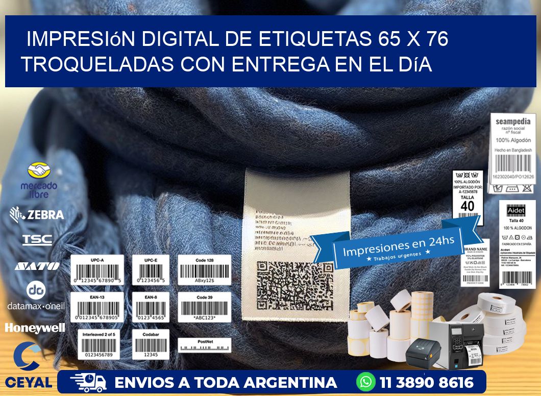Impresión digital de etiquetas 65 x 76 troqueladas con entrega en el día