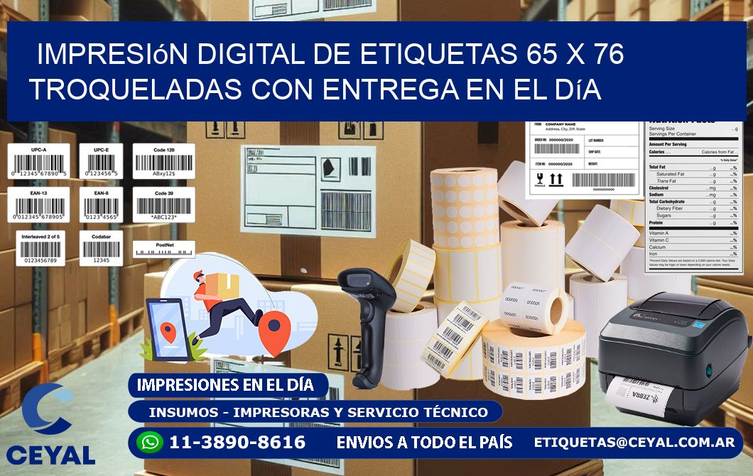 Impresión digital de etiquetas 65 x 76 troqueladas con entrega en el día