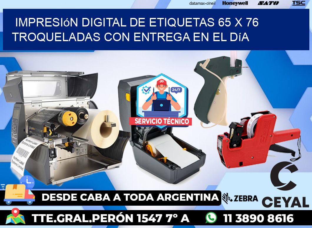 Impresión digital de etiquetas 65 x 76 troqueladas con entrega en el día