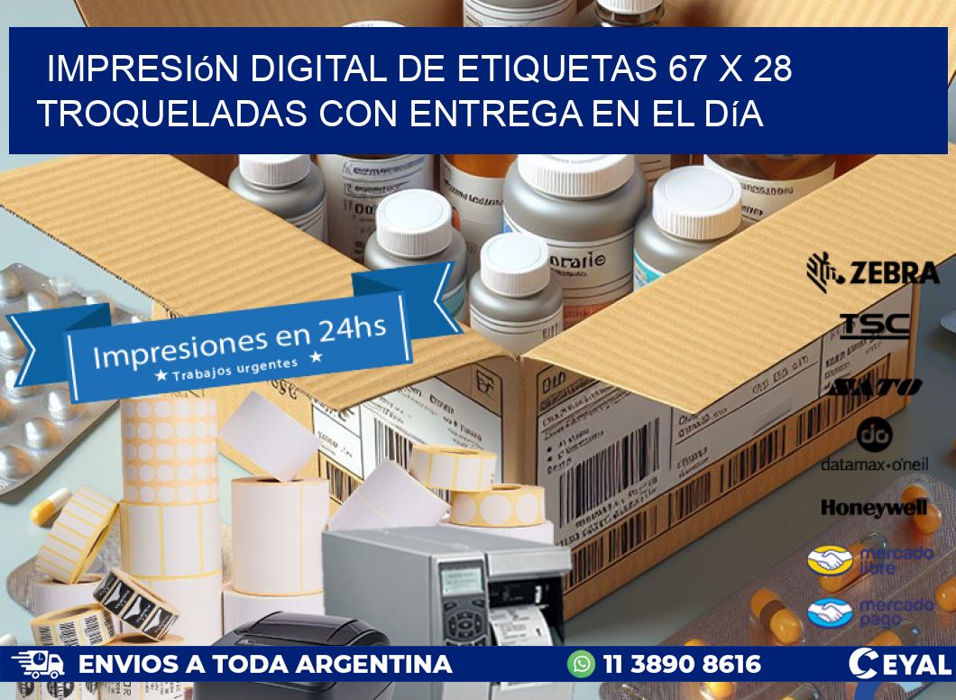 Impresión digital de etiquetas 67 x 28 troqueladas con entrega en el día