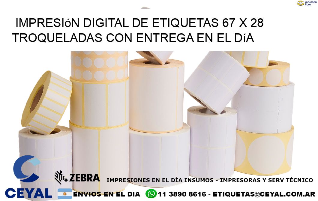 Impresión digital de etiquetas 67 x 28 troqueladas con entrega en el día