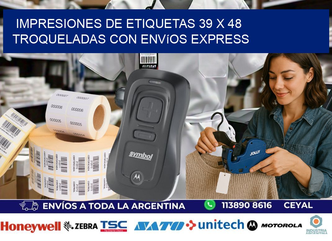 Impresiones de etiquetas 39 x 48 troqueladas con envíos express