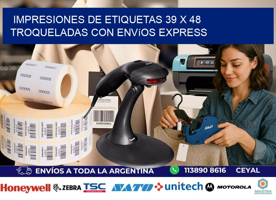 Impresiones de etiquetas 39 x 48 troqueladas con envíos express