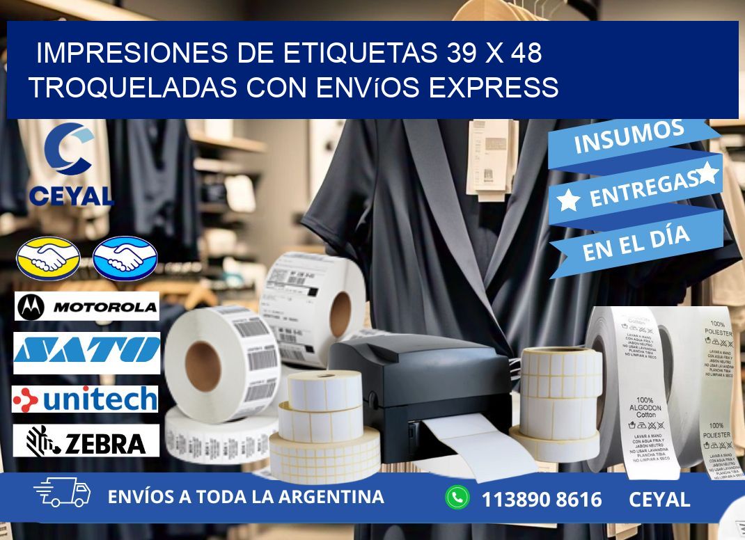Impresiones de etiquetas 39 x 48 troqueladas con envíos express