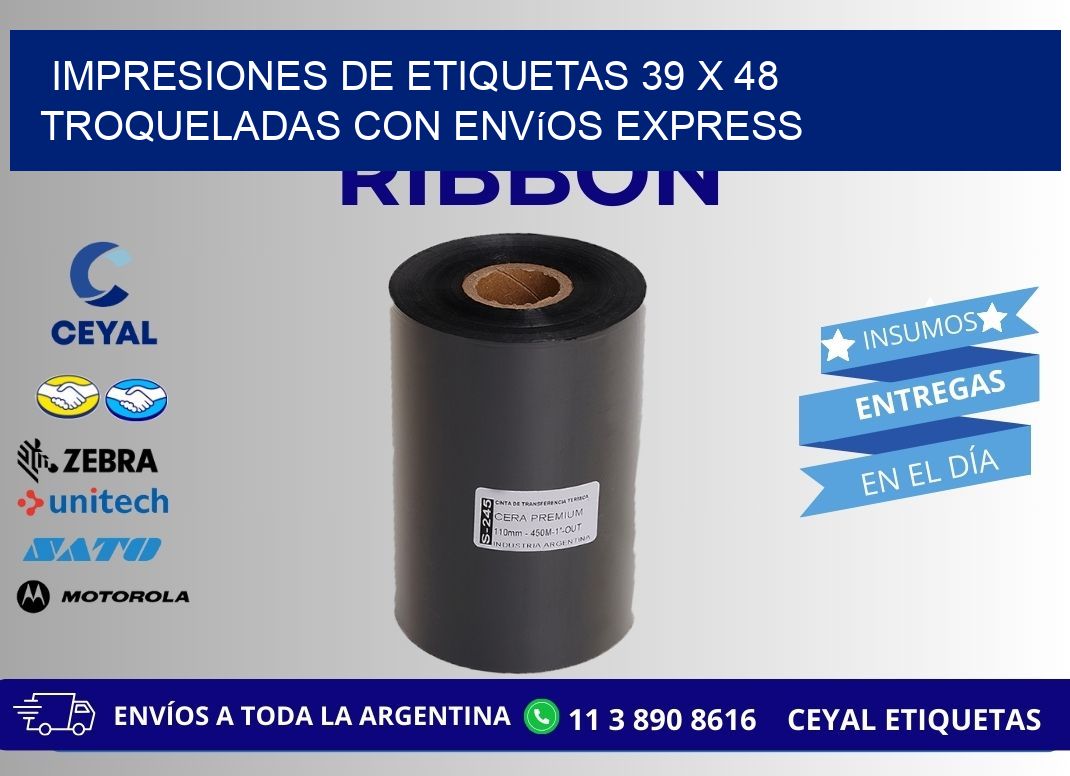 Impresiones de etiquetas 39 x 48 troqueladas con envíos express