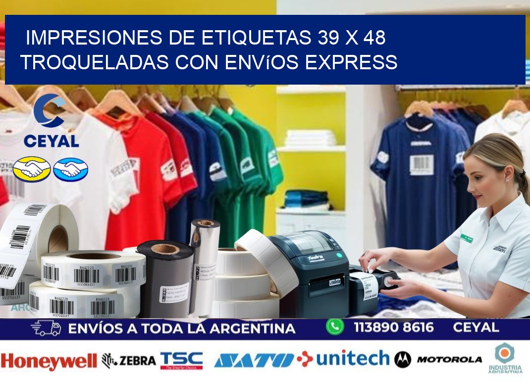 Impresiones de etiquetas 39 x 48 troqueladas con envíos express