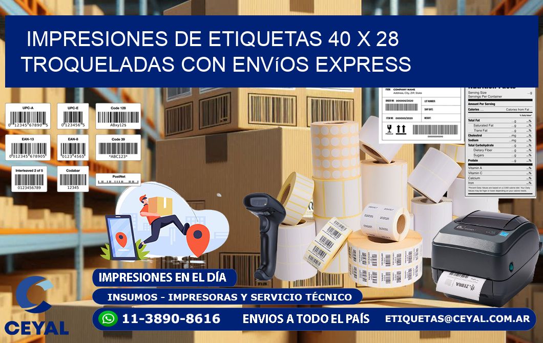 Impresiones de etiquetas 40 x 28 troqueladas con envíos express