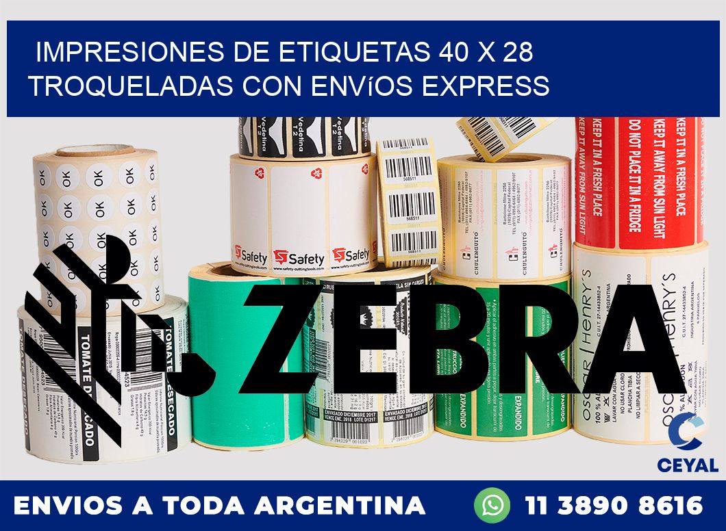 Impresiones de etiquetas 40 x 28 troqueladas con envíos express