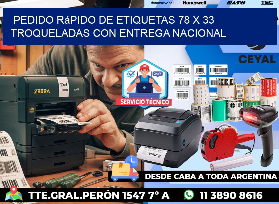 Pedido rápido de etiquetas 78 x 33 troqueladas con entrega nacional