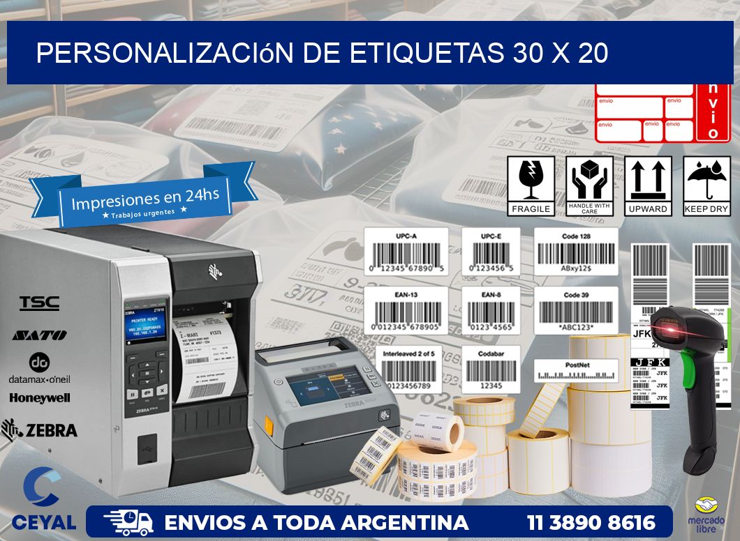 Personalización de etiquetas 30 x 20