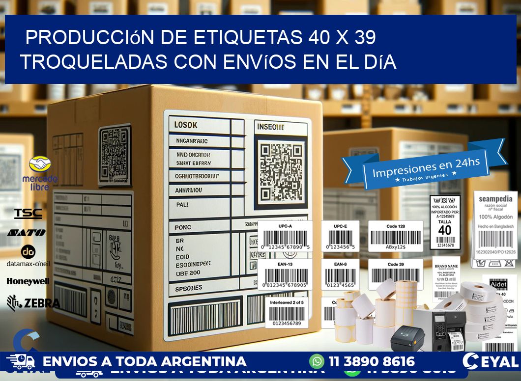 Producción de etiquetas 40 x 39 troqueladas con envíos en el día