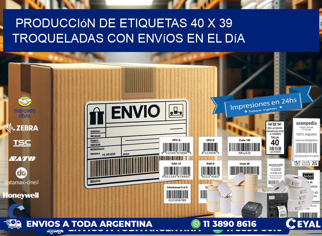 Producción de etiquetas 40 x 39 troqueladas con envíos en el día