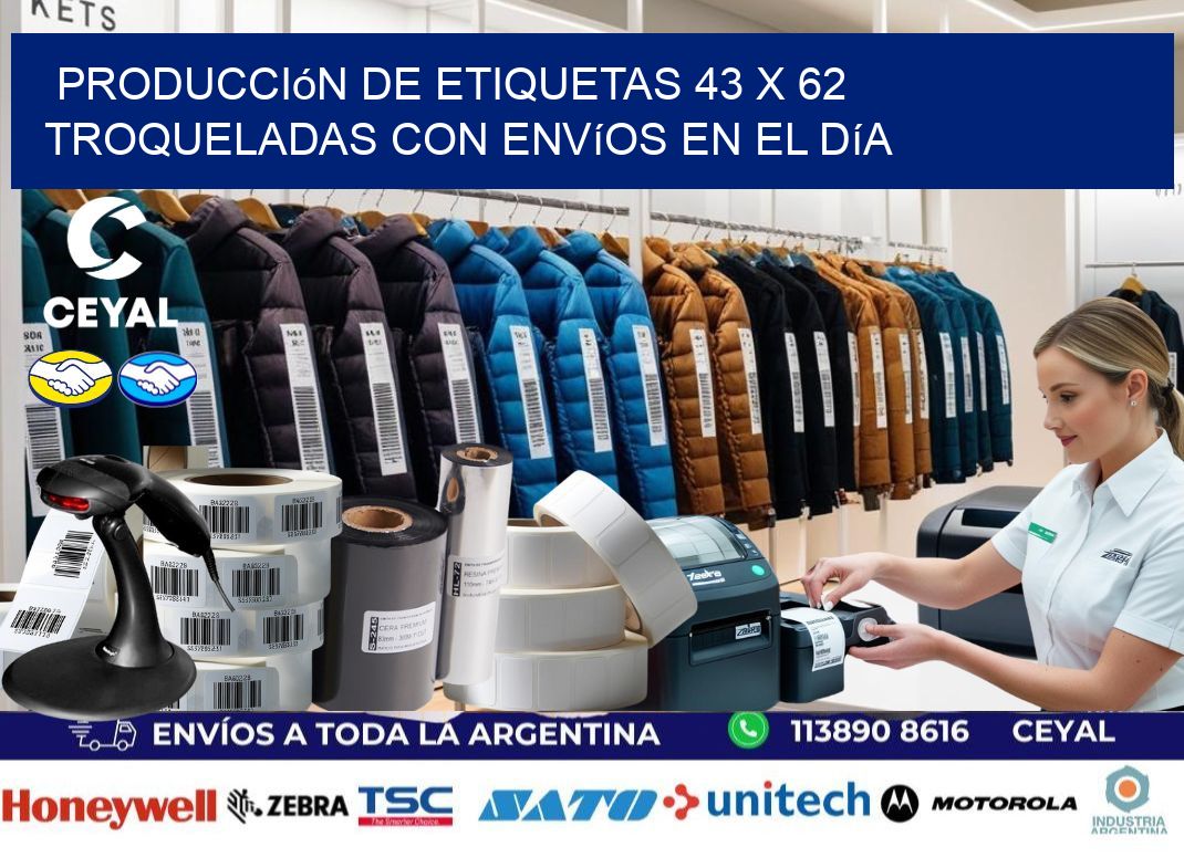 Producción de etiquetas 43 x 62 troqueladas con envíos en el día