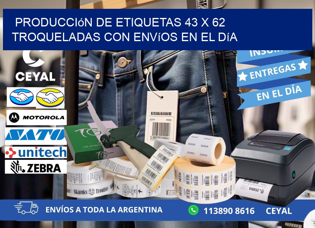 Producción de etiquetas 43 x 62 troqueladas con envíos en el día