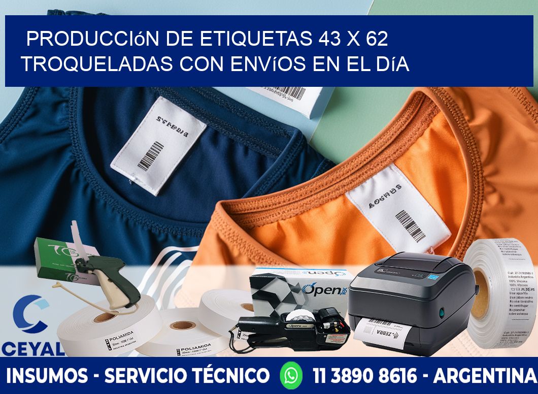 Producción de etiquetas 43 x 62 troqueladas con envíos en el día