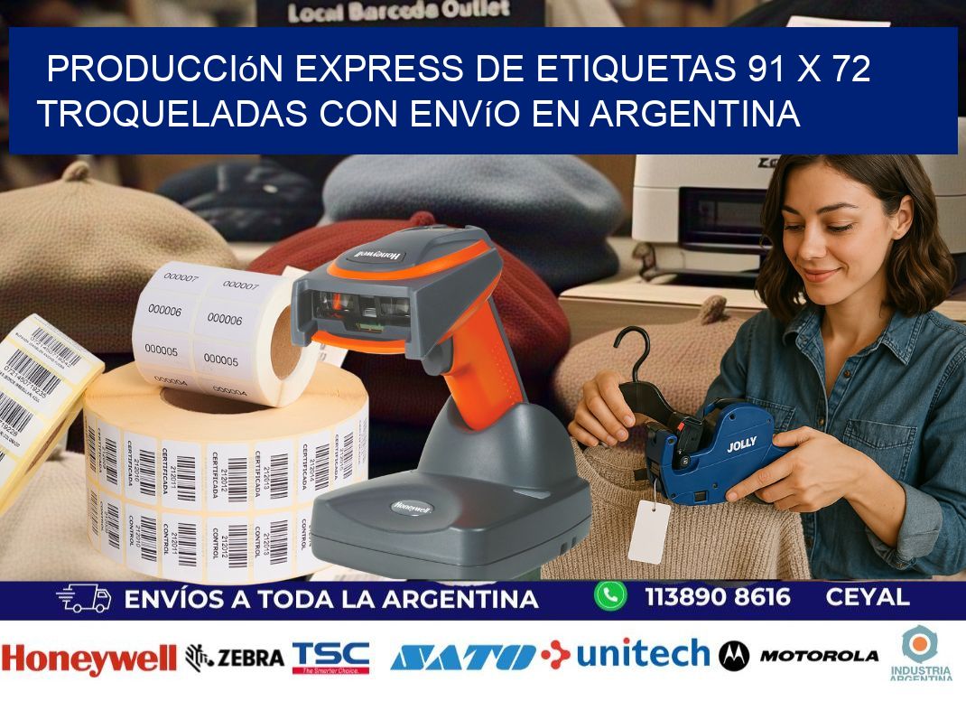 Producción express de etiquetas 91 x 72 troqueladas con envío en Argentina