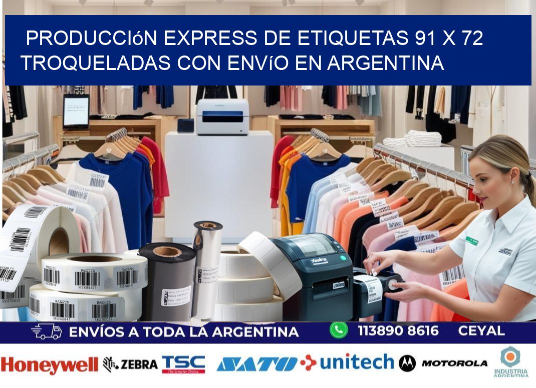 Producción express de etiquetas 91 x 72 troqueladas con envío en Argentina
