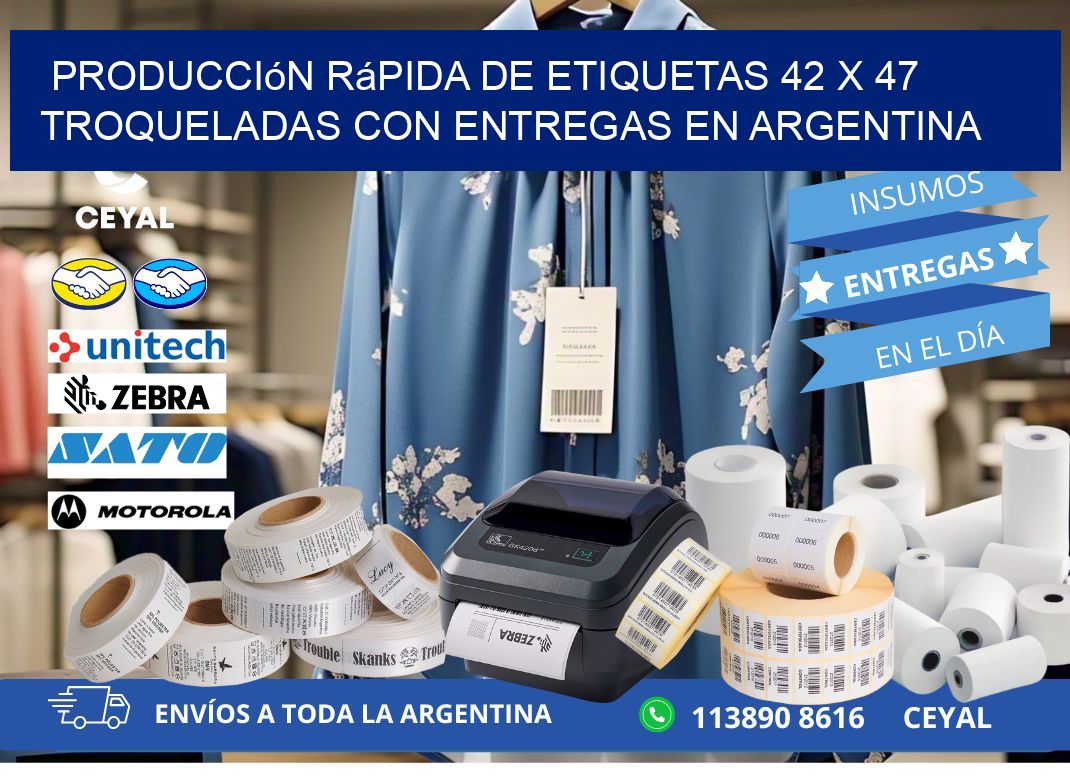 Producción rápida de etiquetas 42 x 47 troqueladas con entregas en Argentina