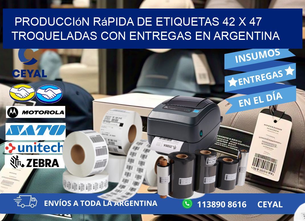 Producción rápida de etiquetas 42 x 47 troqueladas con entregas en Argentina