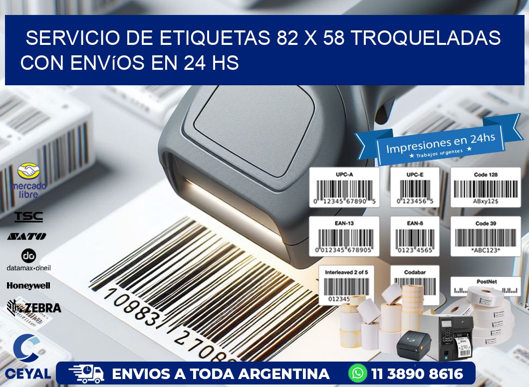 Servicio de etiquetas 82 x 58 troqueladas con envíos en 24 hs