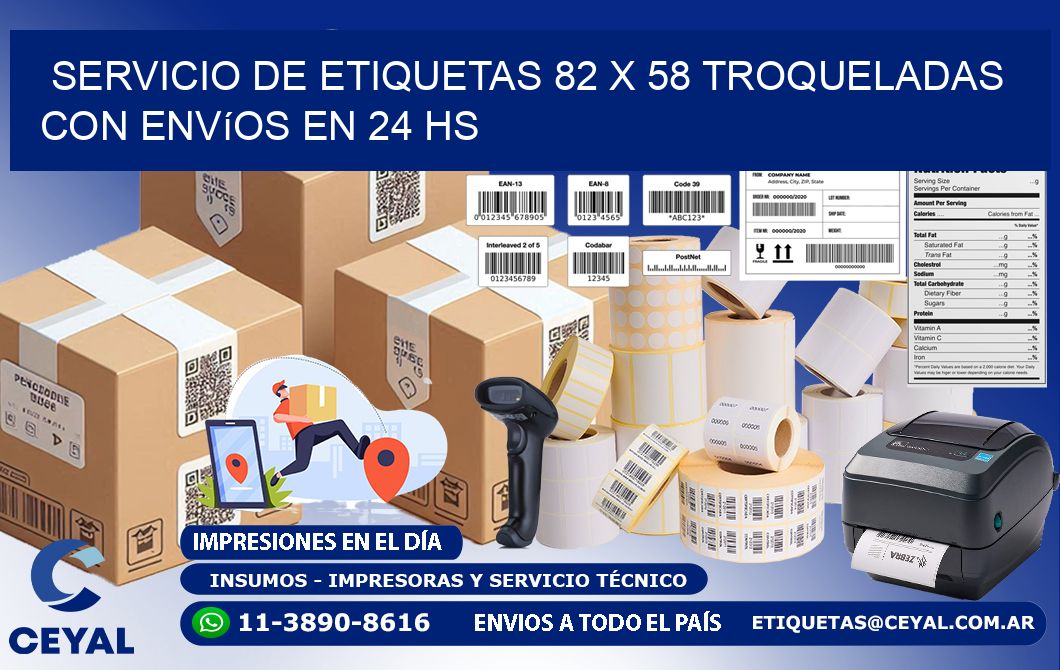 Servicio de etiquetas 82 x 58 troqueladas con envíos en 24 hs
