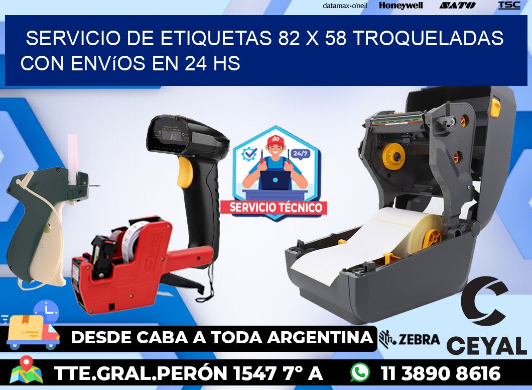 Servicio de etiquetas 82 x 58 troqueladas con envíos en 24 hs