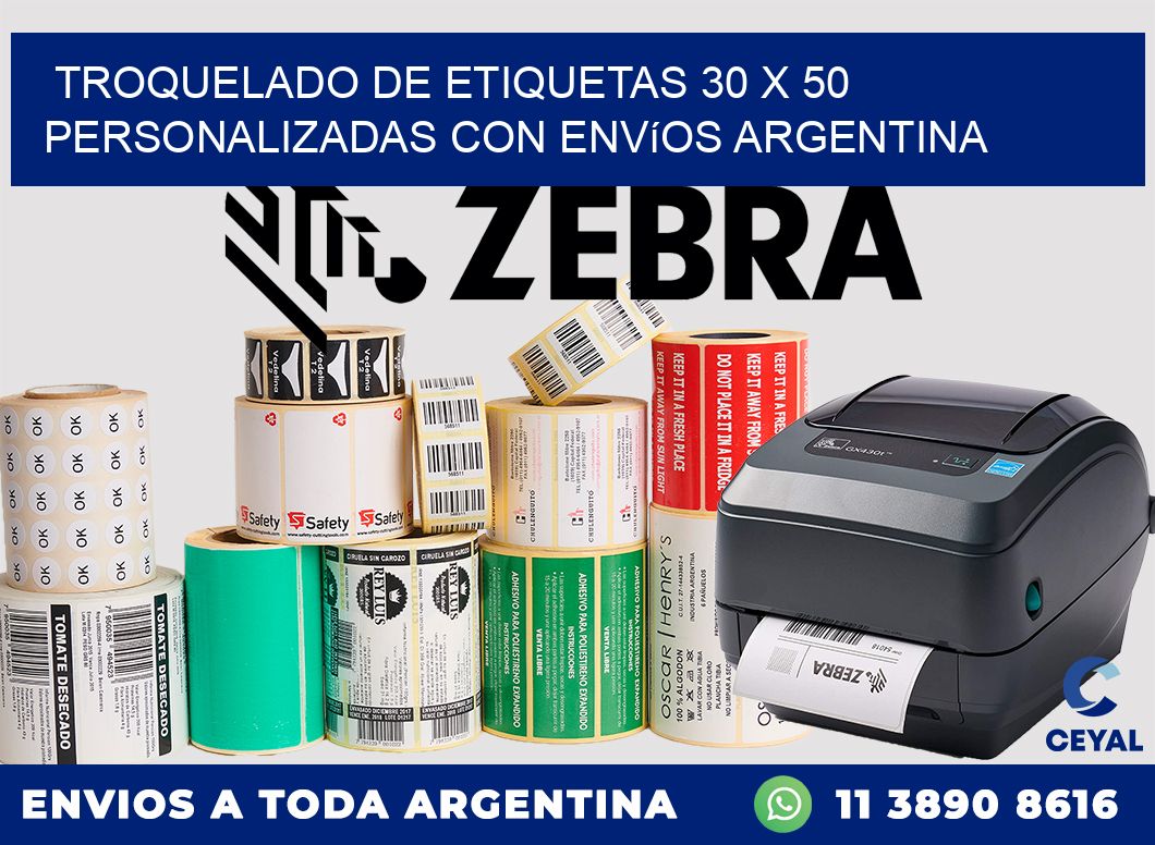 Troquelado de etiquetas 30 x 50 personalizadas con envíos Argentina