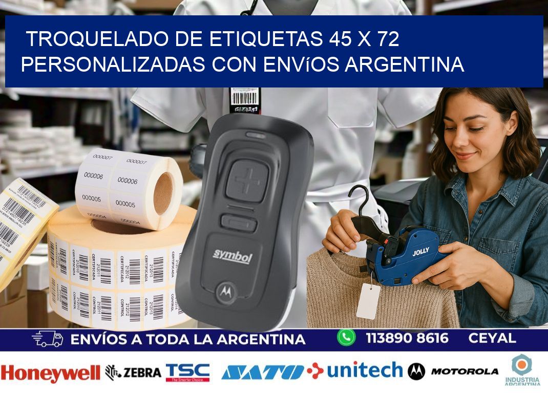 Troquelado de etiquetas 45 x 72 personalizadas con envíos Argentina