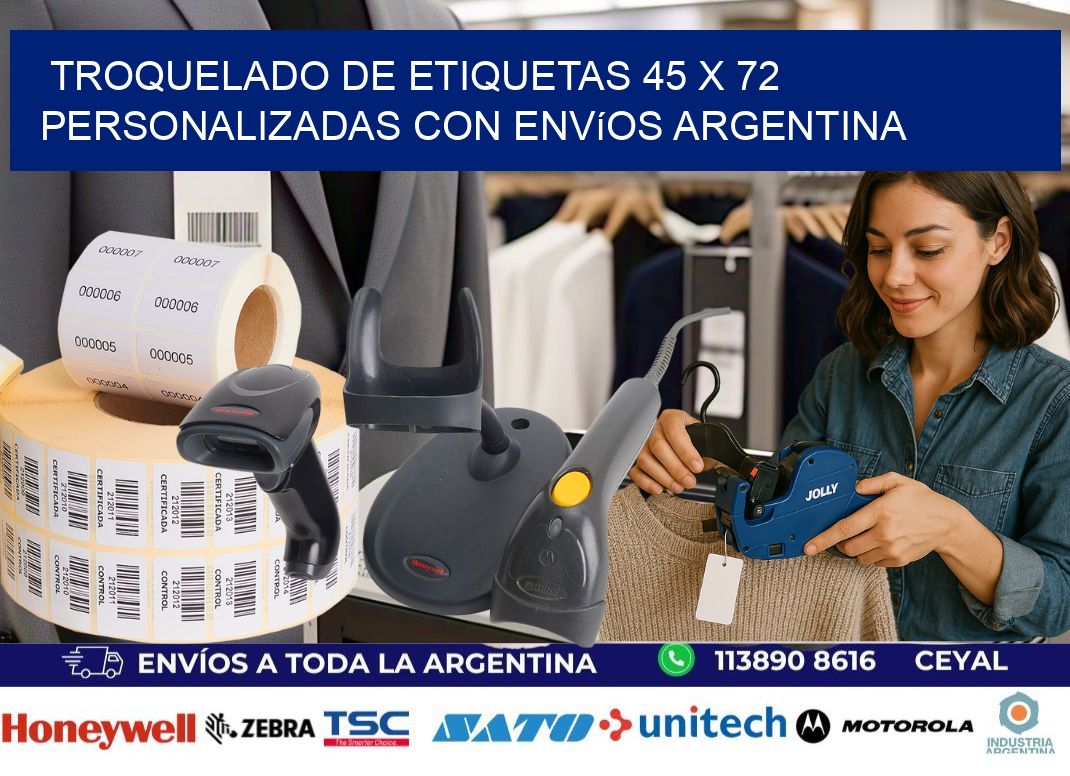 Troquelado de etiquetas 45 x 72 personalizadas con envíos Argentina