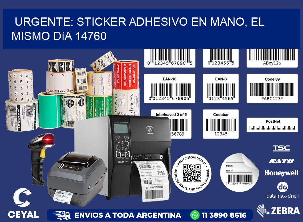 Urgente: Sticker adhesivo en Mano, el Mismo Día 14760