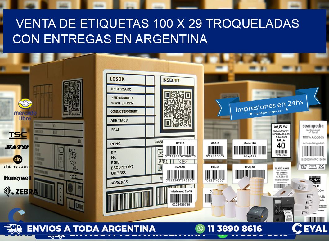 Venta de etiquetas 100 x 29 troqueladas con entregas en Argentina