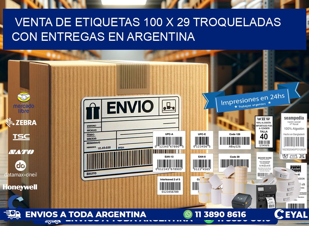 Venta de etiquetas 100 x 29 troqueladas con entregas en Argentina