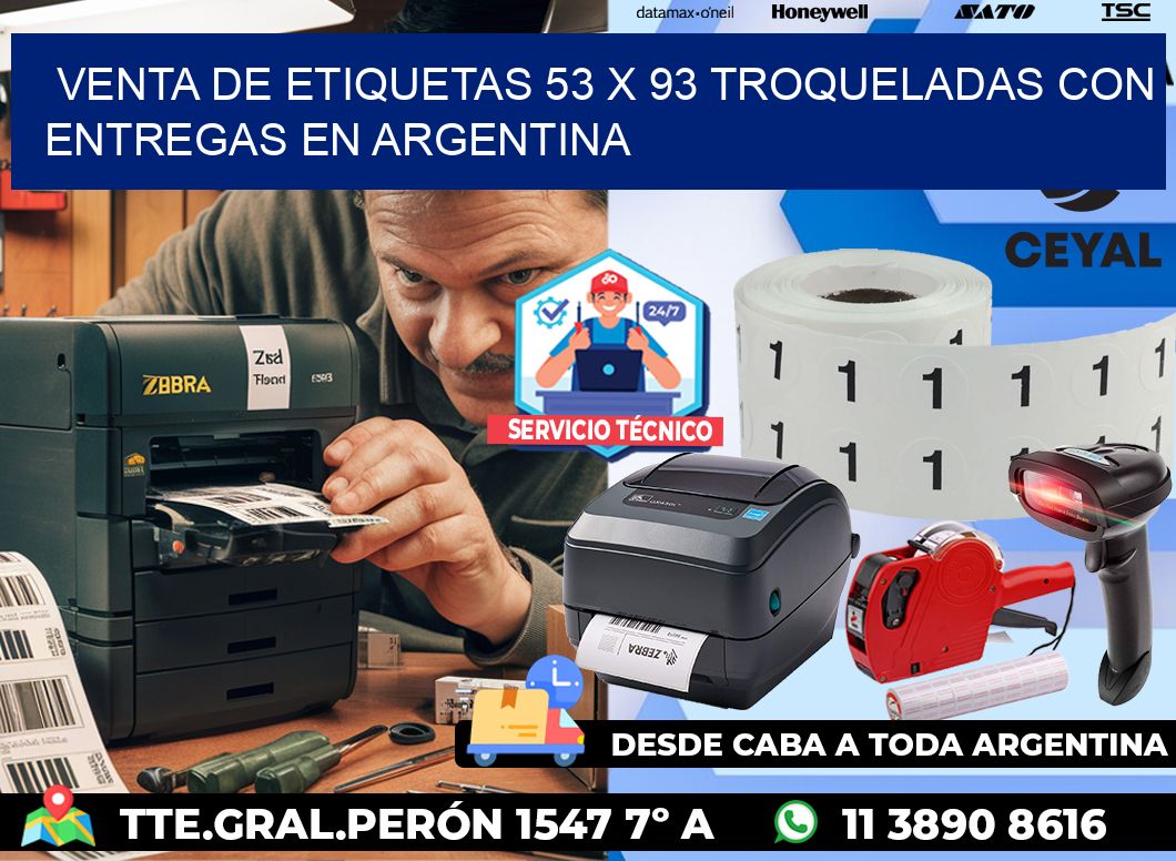 Venta de etiquetas 53 x 93 troqueladas con entregas en Argentina