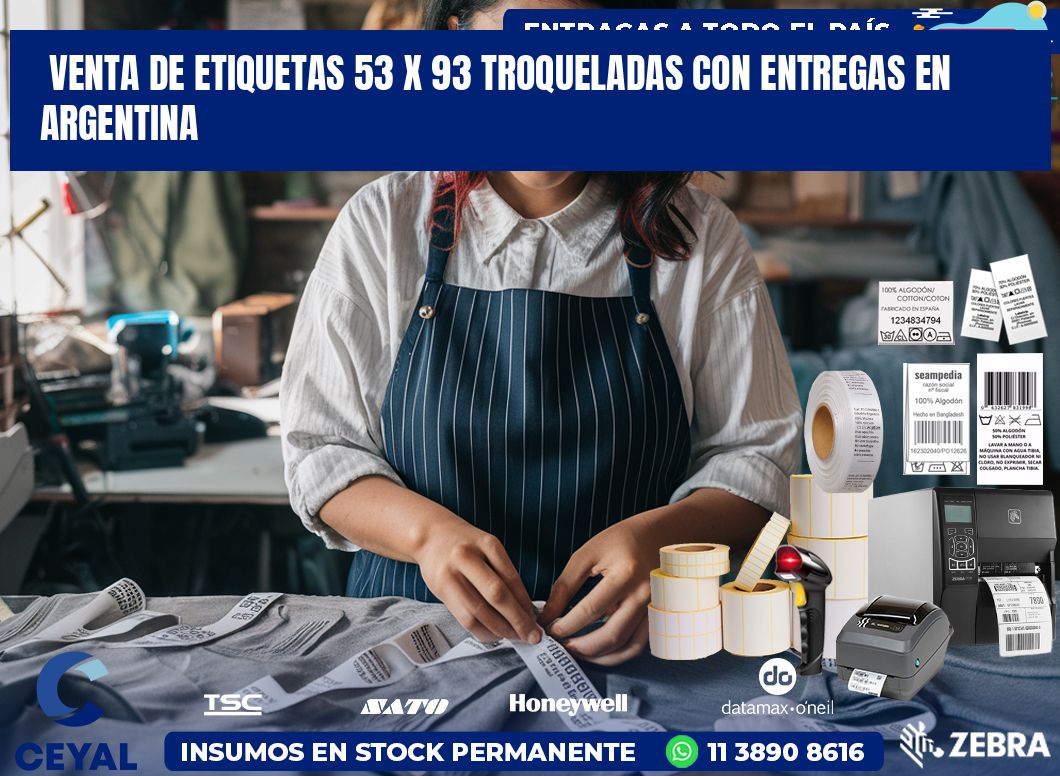 Venta de etiquetas 53 x 93 troqueladas con entregas en Argentina