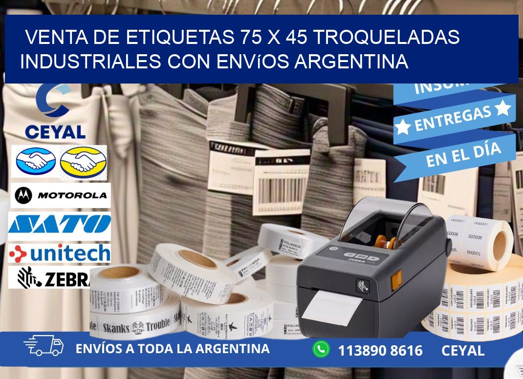 Venta de etiquetas 75 x 45 troqueladas industriales con envíos Argentina