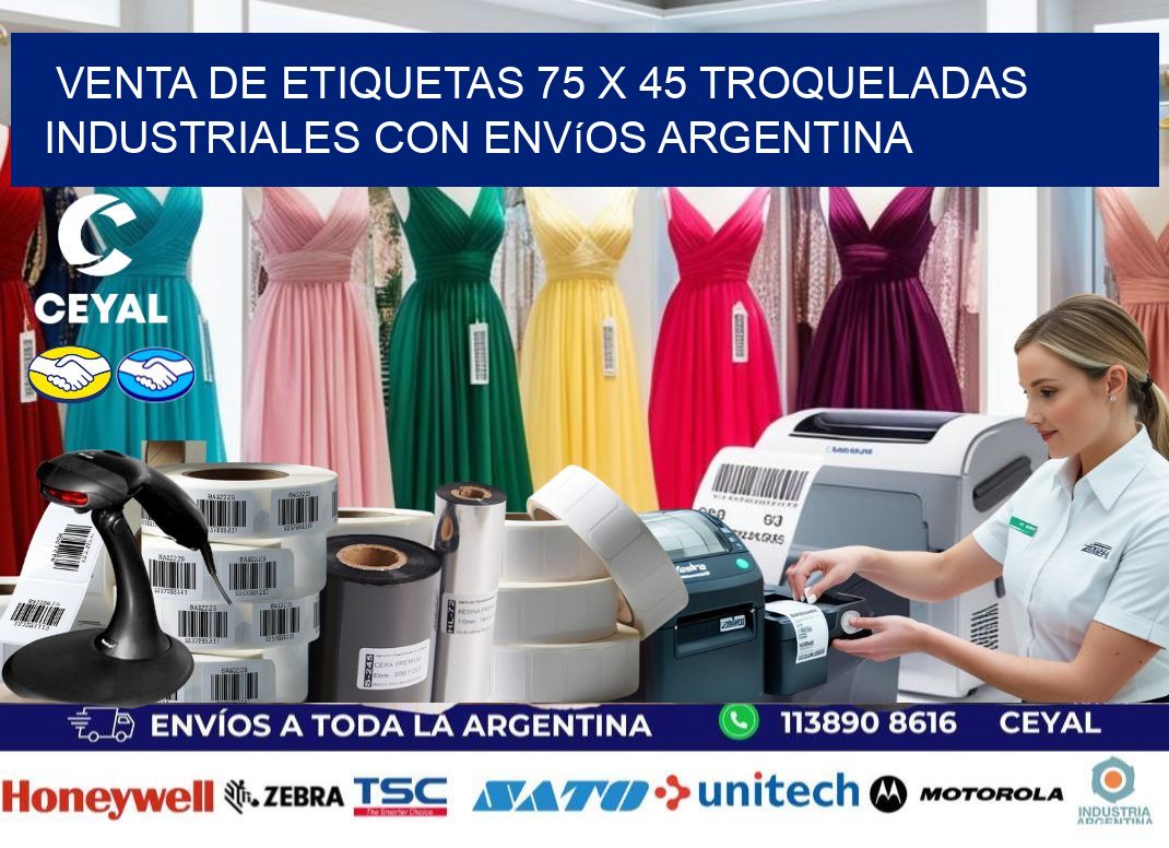 Venta de etiquetas 75 x 45 troqueladas industriales con envíos Argentina