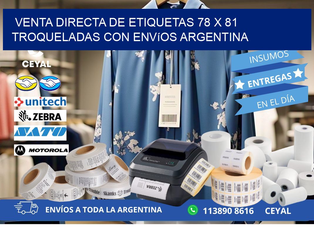 Venta directa de etiquetas 78 x 81 troqueladas con envíos Argentina