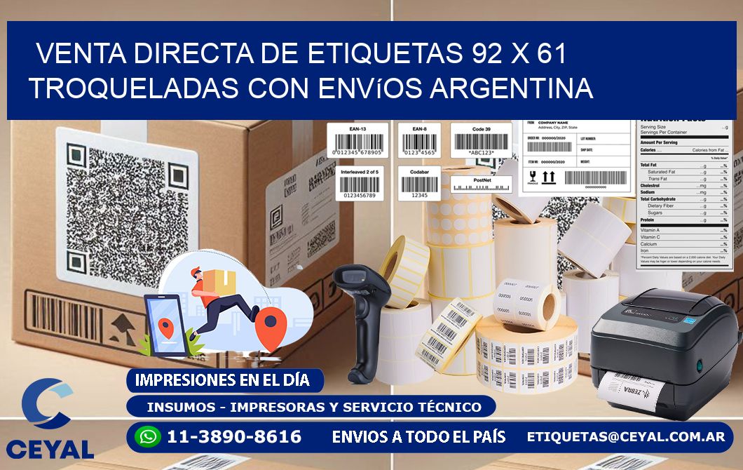 Venta directa de etiquetas 92 x 61 troqueladas con envíos Argentina